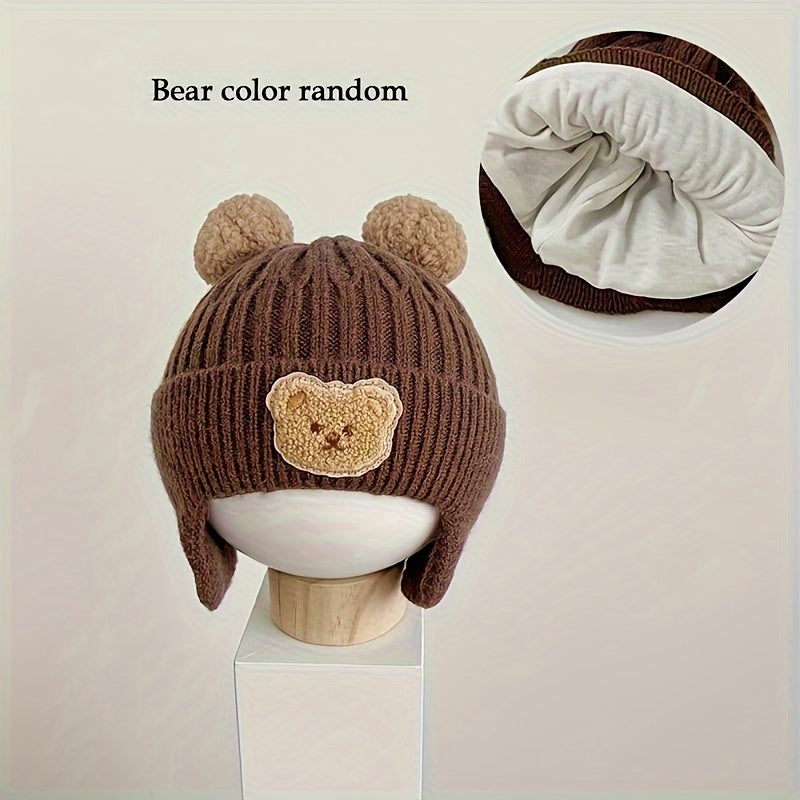 Winter Baby Beanie Cartoon Bear Ear Protection Knitted Hat For Boys & Girls