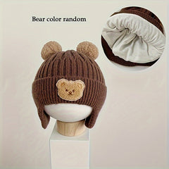 Winter Baby Beanie Cartoon Bear Ear Protection Knitted Hat For Boys & Girls