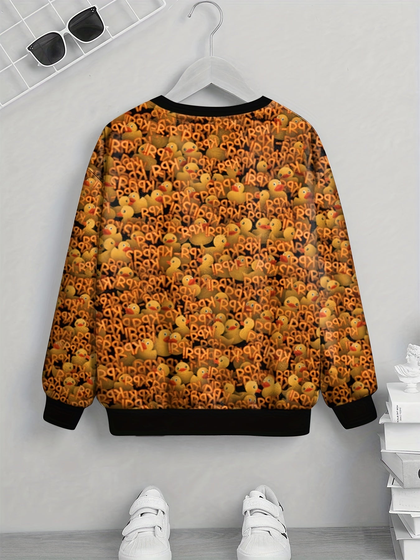 Teens Duck Art Letter Graffiti 3D Print Sweatshirt Kids Casual Pullover
