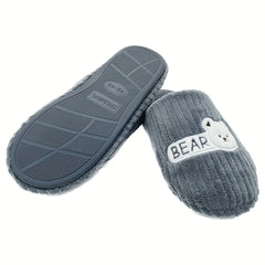 Men's Bear Cozy Plush Slippers Anti-Skid Indoor Winter Shoes