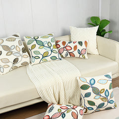Colorful Leaves and Flowers Embroidered Pillow Cover