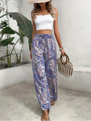 Paisley Print Wide Leg Pants Boho Loose Pants