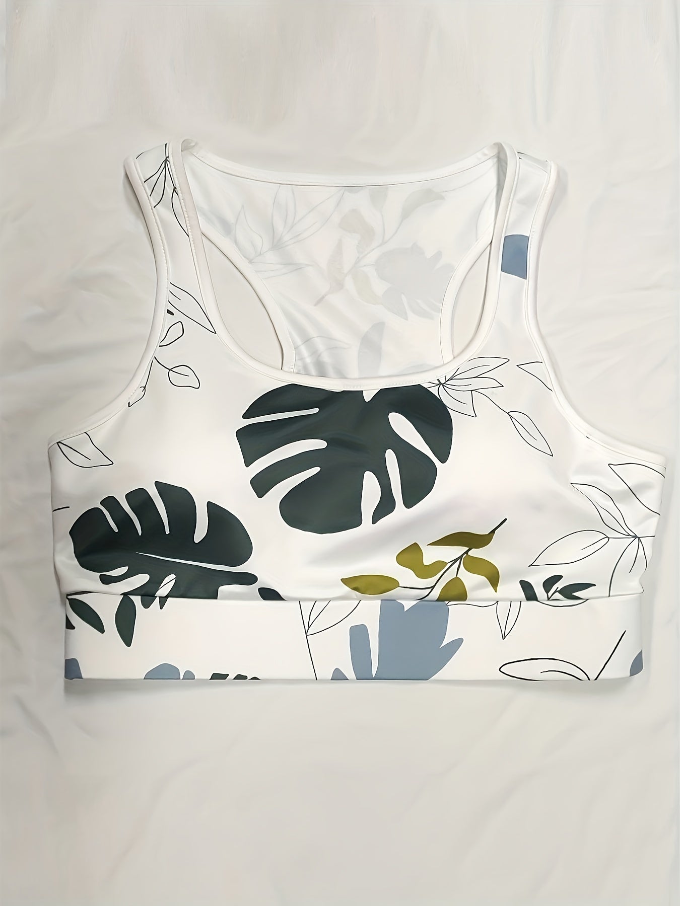 Plus Size Women's Leaf Print Sports Bra Racer Back Medium Stretch