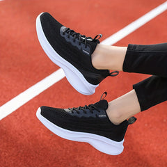 Women's Breathable Knit Sneakers Low Top Lace Up Shoes