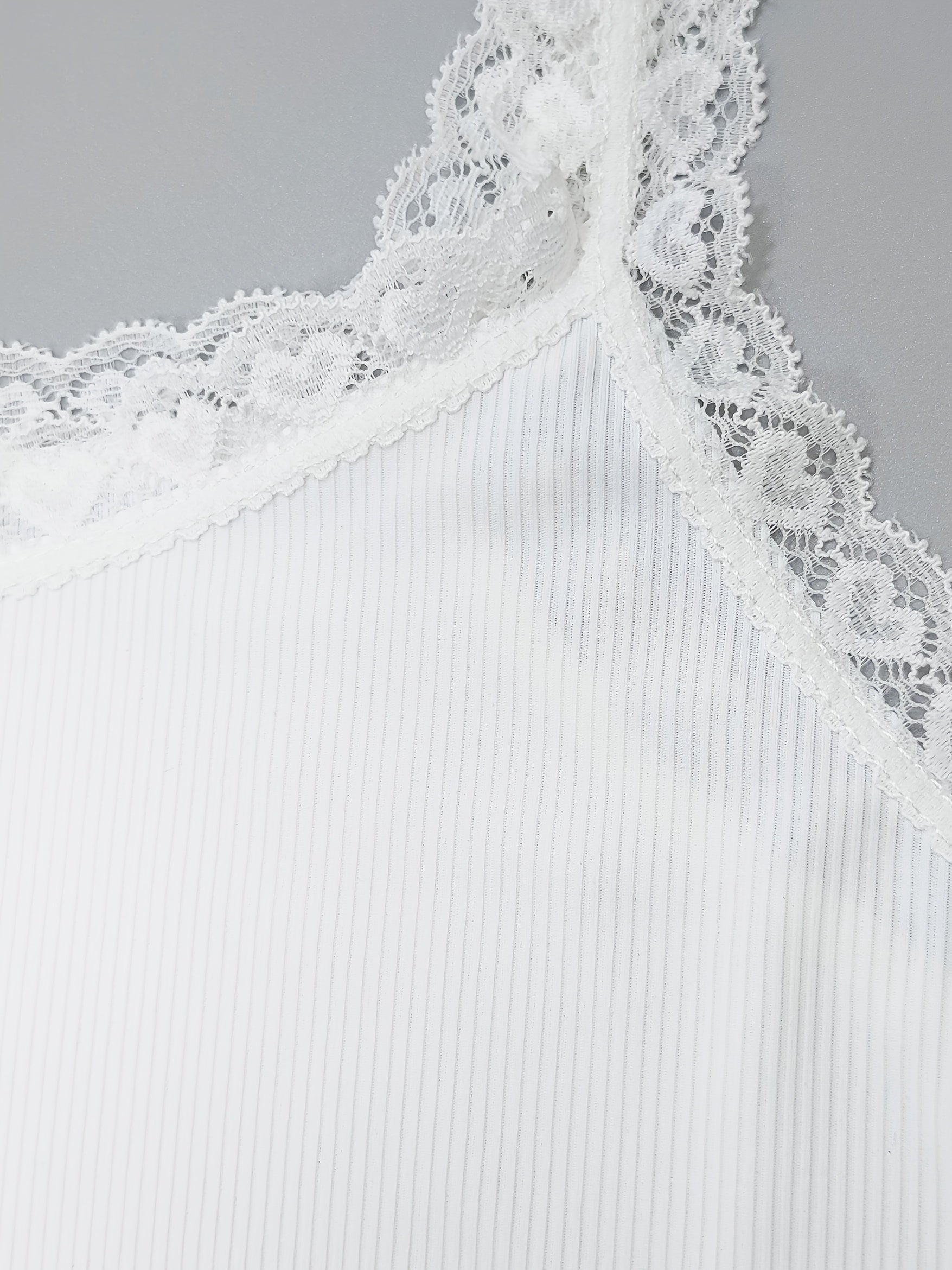 Lace Patchwork Cami Crop Top Ribbed Tank Top