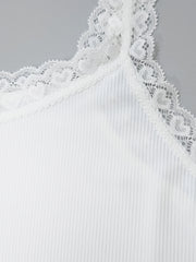 Lace Patchwork Cami Crop Top Ribbed Tank Top