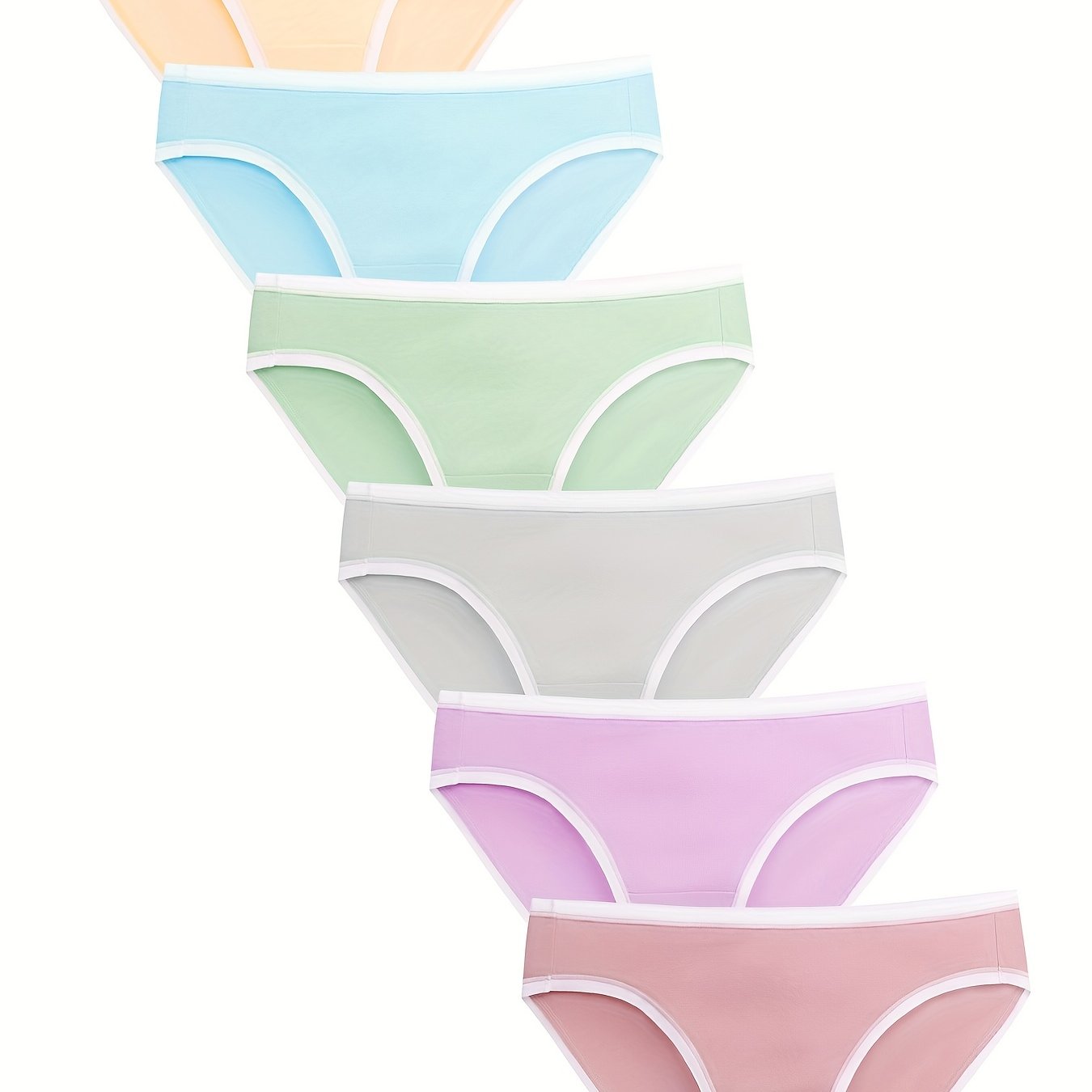 6 Pack Plus Size Panties Set Women's Plus Contrast Trim Mid Waisted Hipster Brie