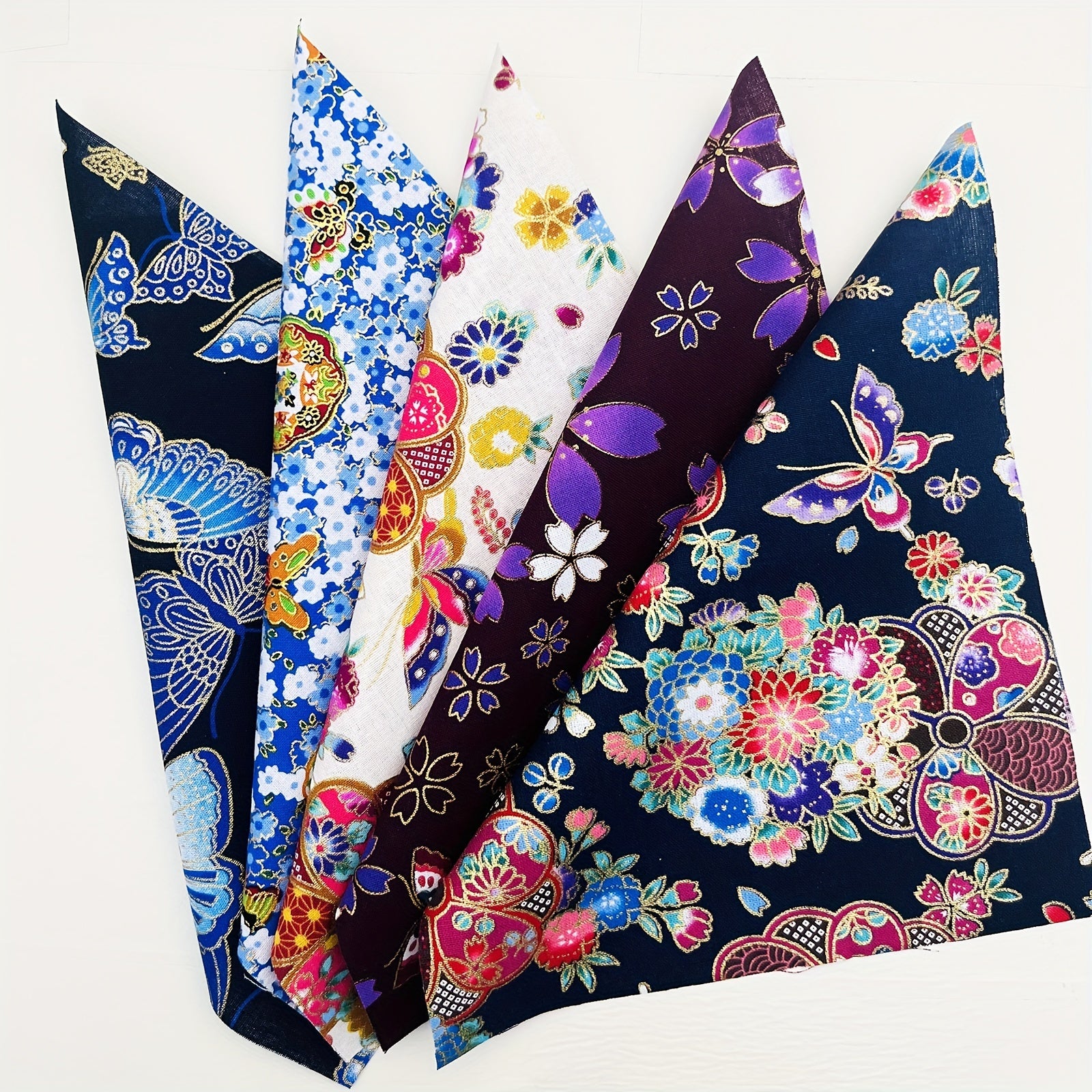 5pcs Japanese Style Bronzing Butterfly Flower Cotton Quilting Fabric