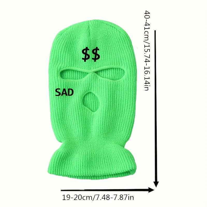Winter Warm Knit Ski Mask Embroidery Windproof Balaclava Mask