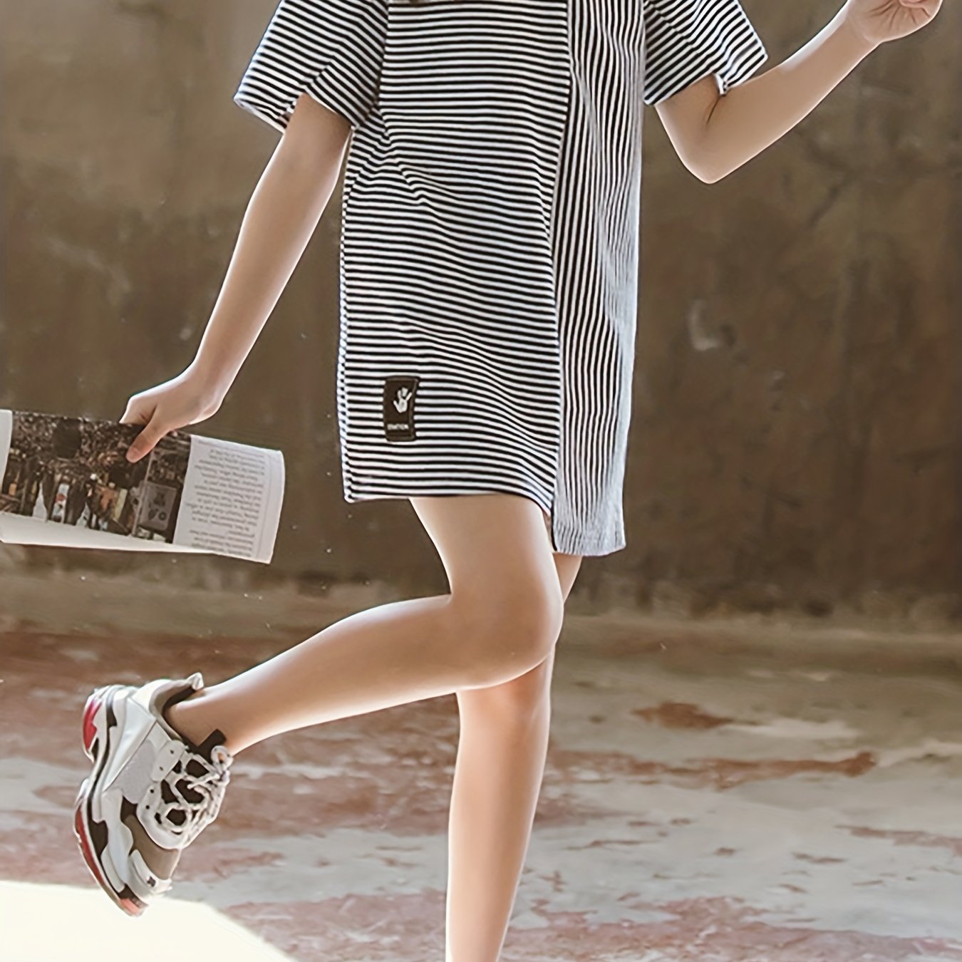 Girls Striped Print Graphic Dress For Summer