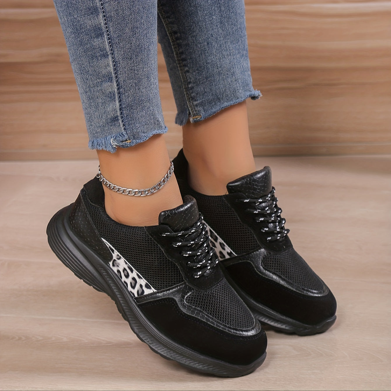 Leopard Print Running Shoes Lightweight Non-slip Sneakers