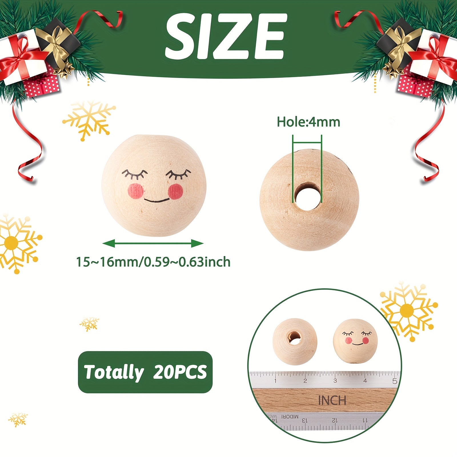20pcs Large Hole Wooden Round Beads for DIY Decoration