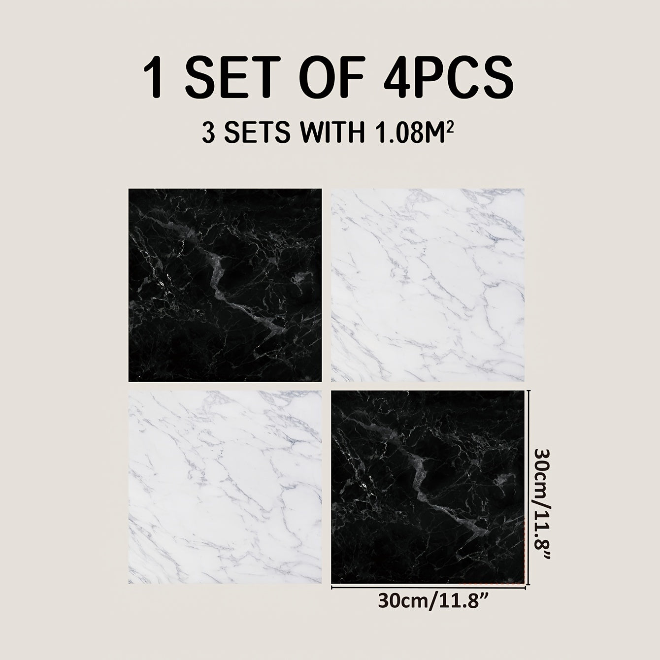 Set Of 4 Marble Floor Tile Sticker Self-adhesive Waterproof Wall Sticker Vinyl
