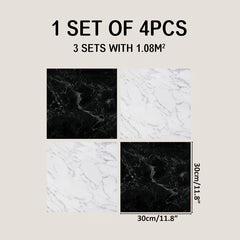 Set Of 4 Marble Floor Tile Sticker Self-adhesive Waterproof Wall Sticker Vinyl