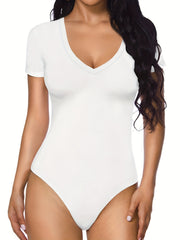 Sexy V Neck Bodysuit Short Sleeve Slim Summer One Piece