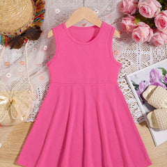 Girls' Basic Sundress Plain Sleeveless Tank Dress Holiday Style
