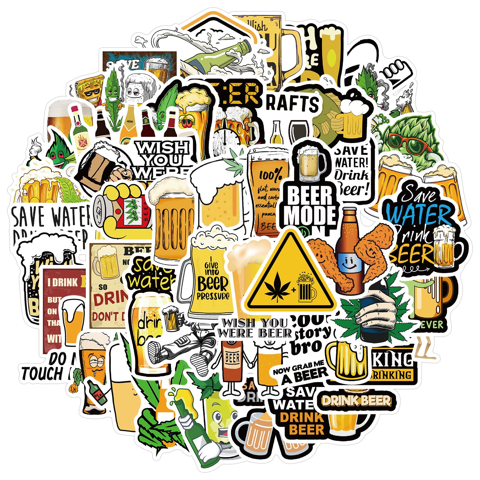 50pcs Beer Waterproof Stickers for Phone Cases Luggage PVC Doodle Decorations