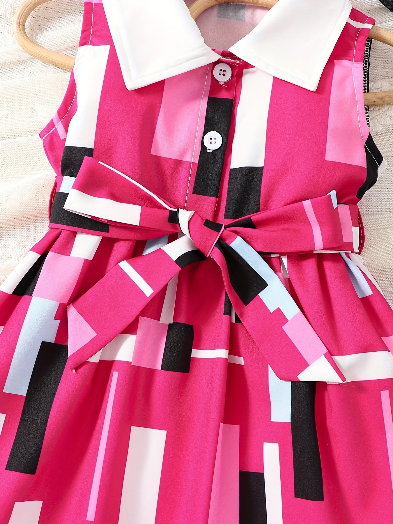 Toddler Girls Sleeveless Abstract Graphic Button Belted Dress