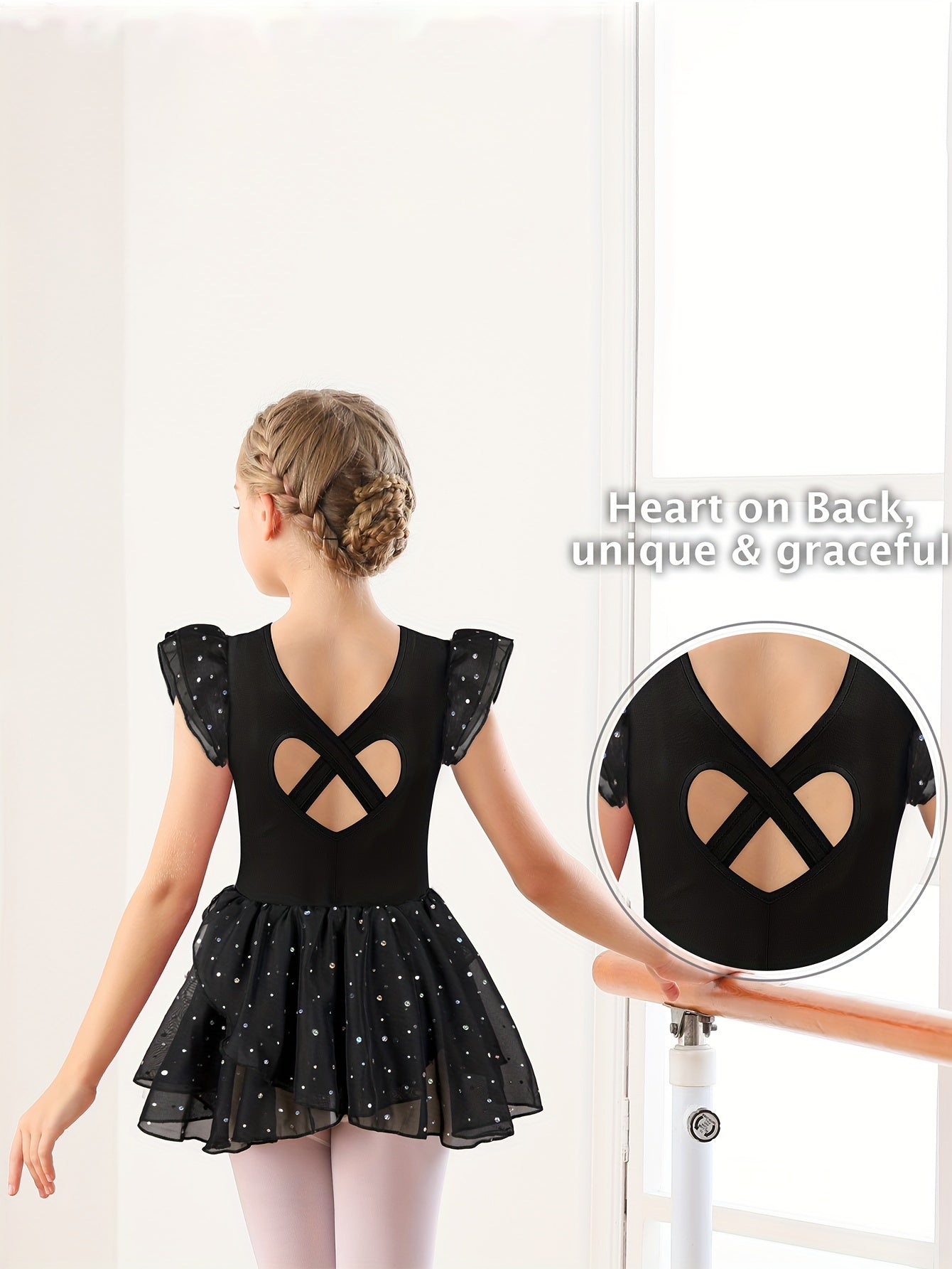Cotton Sequin Ruffle Trim Leotard for Girls