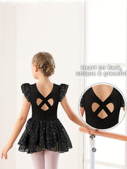 Cotton Sequin Ruffle Trim Leotard for Girls