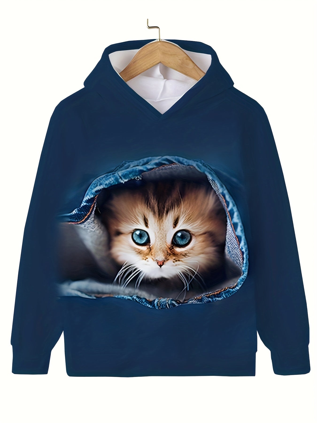 Kids Baby Kitty Graphic Hooded Sweatshirt Boys Girls Sports Pullover