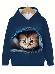 Kids Baby Kitty Graphic Hooded Sweatshirt Boys Girls Sports Pullover