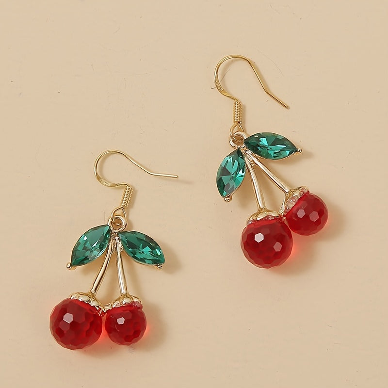 Red Crystal Cherry Drop Dangle Earrings Women's Jewelry Gift