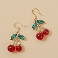 Red Crystal Cherry Drop Dangle Earrings Women's Jewelry Gift