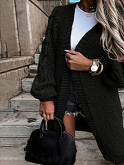 Cable Lantern Sleeve Open Front Cardigan