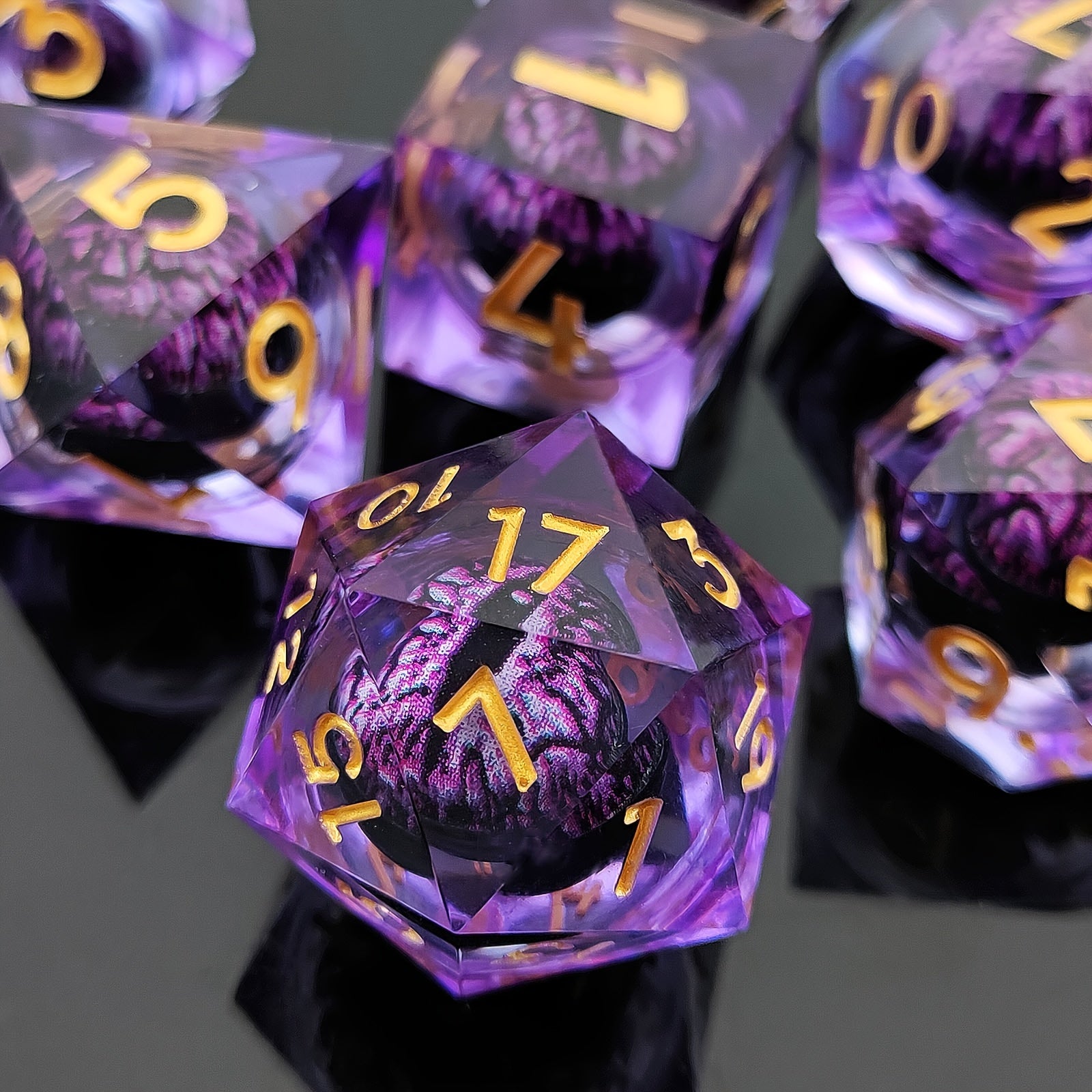 Dragon's Eye Resin Dice Set With Dragon Leather Pouch