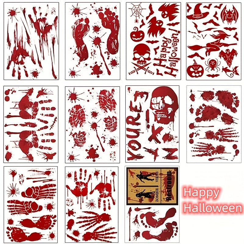 63pcs Halloween Bloody Handprint & Footprint Window Stickers