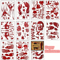 63pcs Halloween Bloody Handprint & Footprint Window Stickers