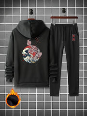 Men's Casual 2Pcs Outfits Long Sleeve T Shirt Hooded Sweatshirt & Sweatpants Set