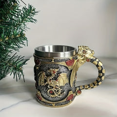 14oz Vintage Steel Beer Mug Dragon Design