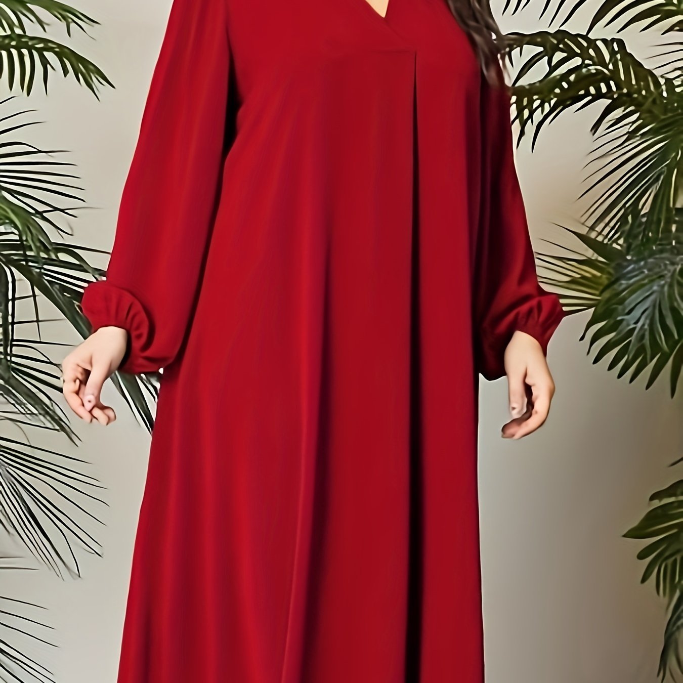 V Neck Maxi Dress Lantern Sleeve Loose Fit