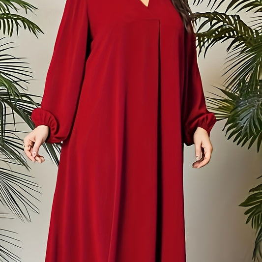 V Neck Maxi Dress Lantern Sleeve Loose Fit