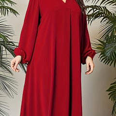 V Neck Maxi Dress Lantern Sleeve Loose Fit