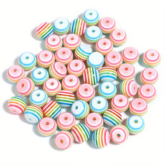 50pcs Rainbow Striped Round Beads for DIY Jewelry Making