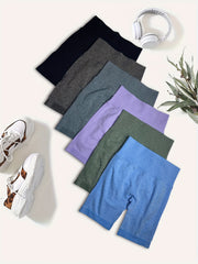 6pcs Solid Stretch Sports Shorts for Women