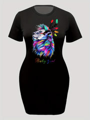 Lion Print Short Sleeve Tee Dress