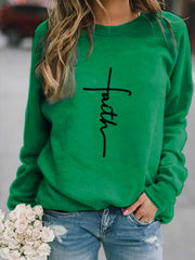 Letter Print Pullover Sweatshirt Long Sleeve Crew Neck for Fall & Winter
