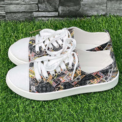 Grey Geometric Board Shoes Women Casual Lightweight Walking Sneakers