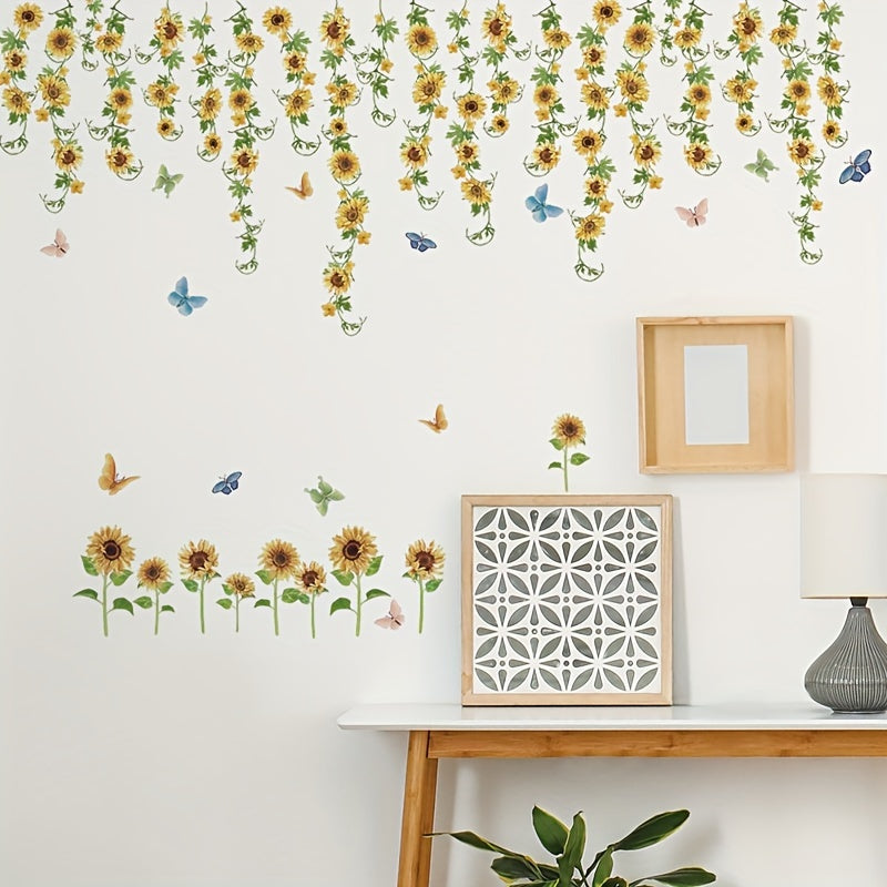 Sunflower Vine Butterfly Wall Decals