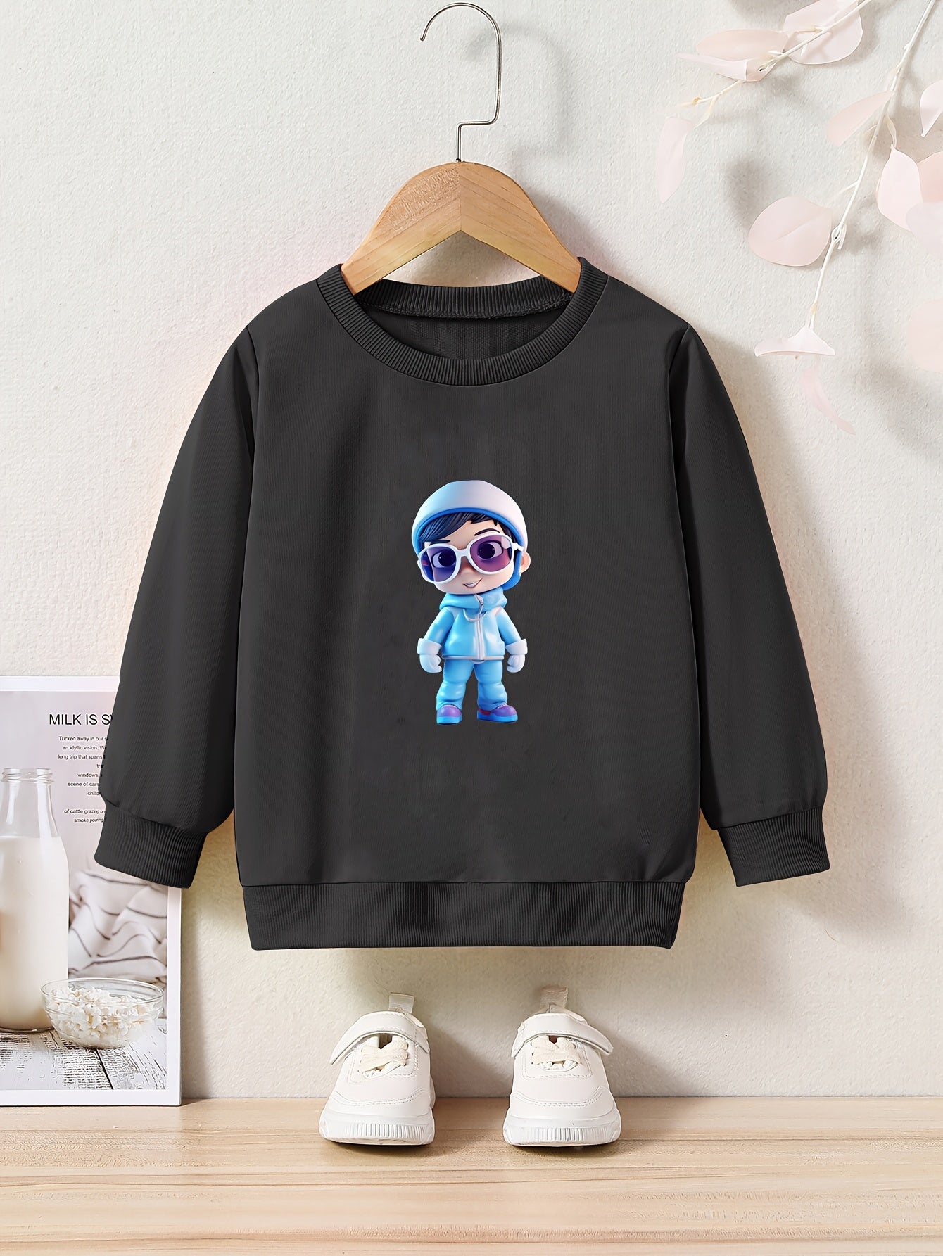 Cartoon Pattern Crew Neck Sweatshirt for Girls Kids