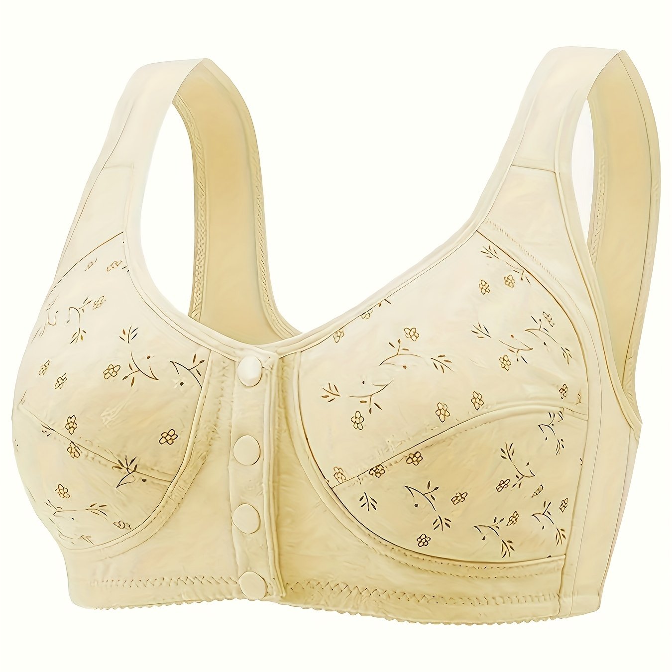 Floral Print Wireless Bra with Front Buckle Closure