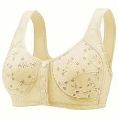 Floral Print Wireless Bra with Front Buckle Closure
