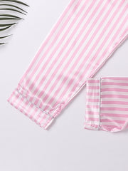Girls Pink Stripes Pajama Set V Neck Short Sleeve Top & Pants