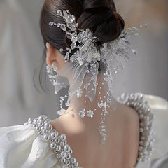 Crystal Beads Flower Veil Sweet Wedding Headwear With Clip Hair Accessories