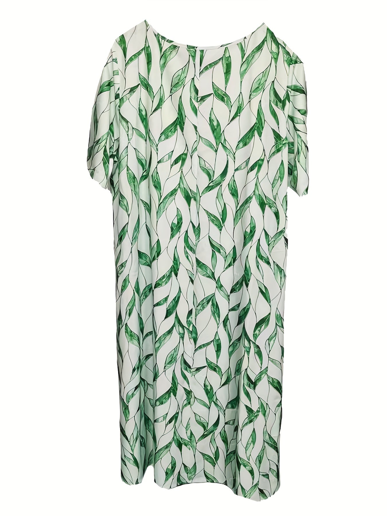 Leaf Print Short Sleeve Casual Dress With Pockets