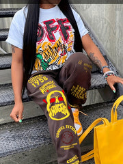 Women's Graffiti Print Tee & Joggers Set